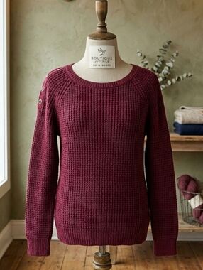 The Children's Place Burgundy Waffle Knit Sweater Eyelet Detail Like New Size 16